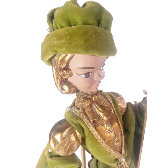 Vtg 40" MCM Italian Pixie Elf Statue Table Floor Lamp Torchiere Green Gold Leaf - Picture 16 of 16